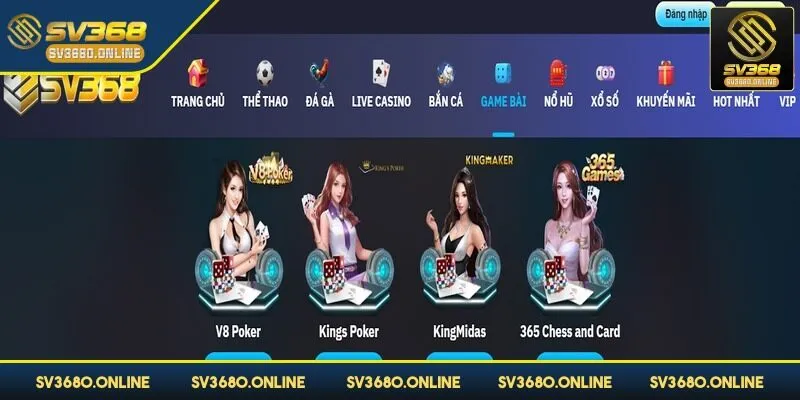 Game bài SV368 - Khám phá sảnh cược đẳng cấp tại Việt Nam 1 Game bài SV368 đang trở thành từ khóa hot trên các diễn đàn cá cược