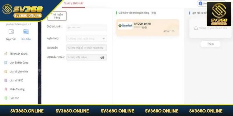 Rút tiền SV368 chỉ với thao tác đơn giản